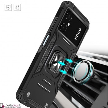 Wozinsky smūgiams atsparus dėklas su žiedu - juodas (Xiaomi Poco M5/Poco M4 5G/Redmi 10 5G)
